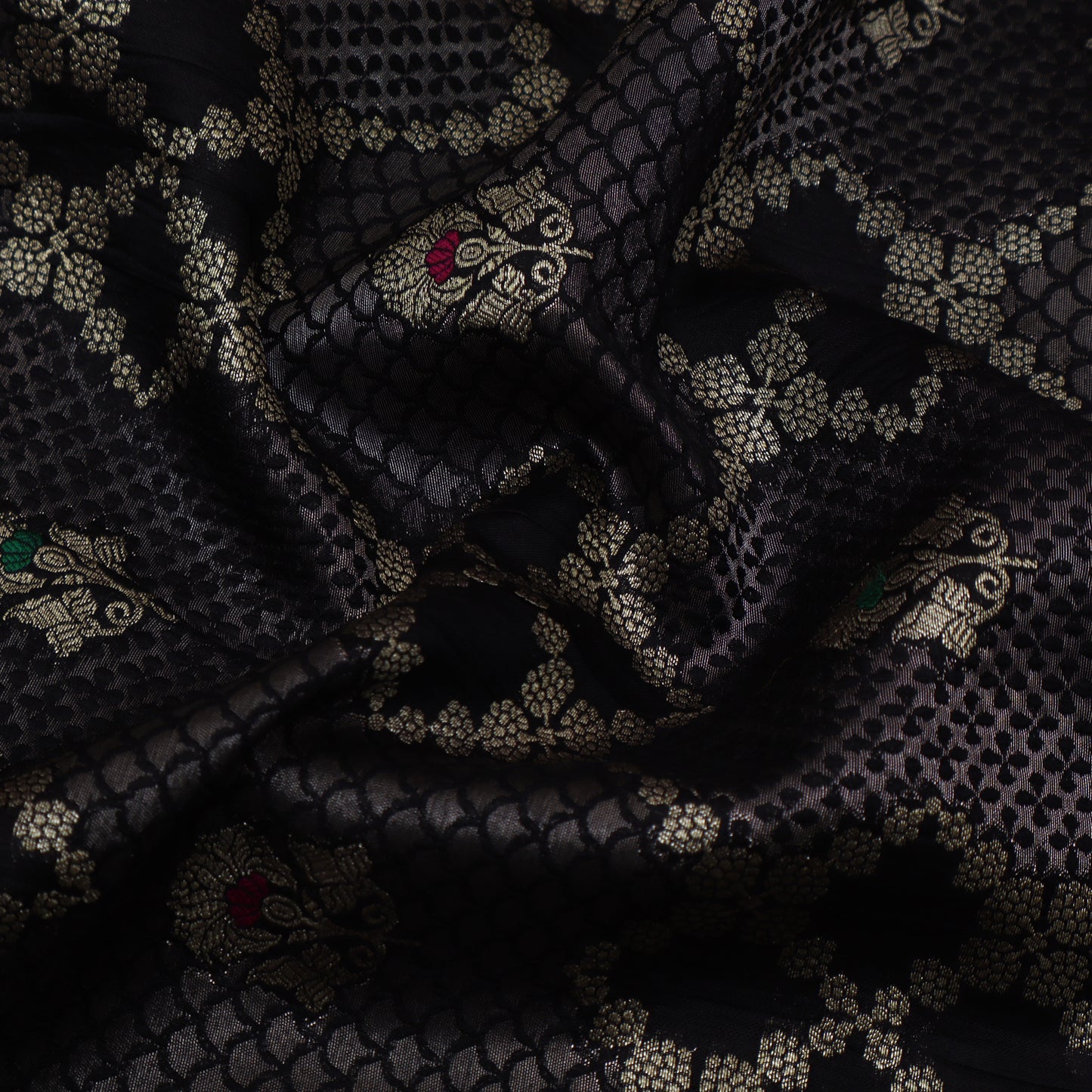 Black Color Katan Meena Brocade Fabric