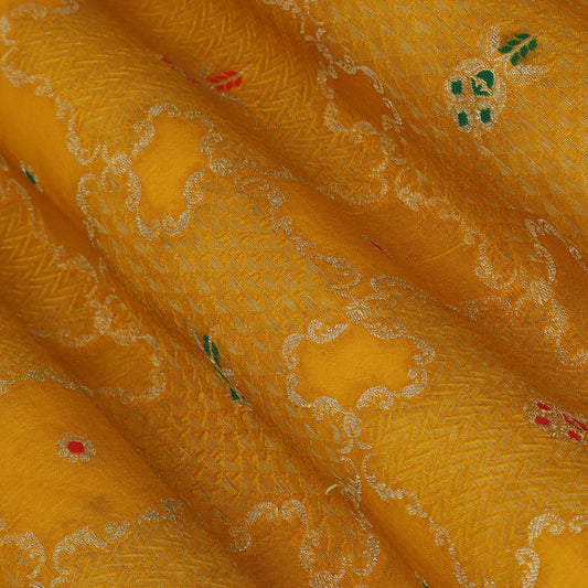 Mustard Color Katan Meena Brocade Fabric