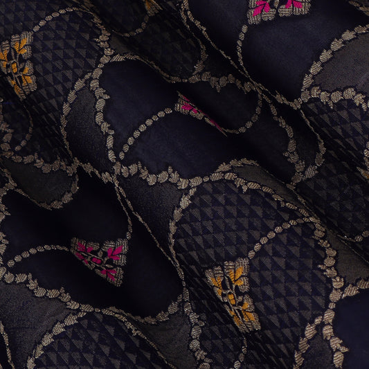 Navy Blue Color Katan Meena Brocade Fabric