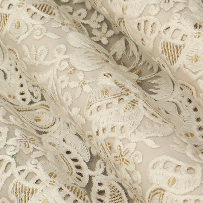 White Color Net Embroidery Fabric