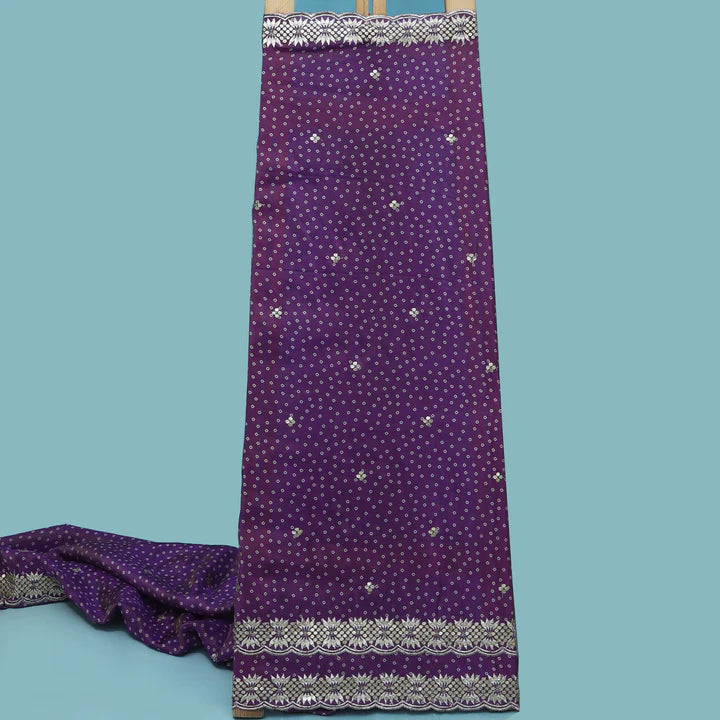 Purple Color Tissue Print Border Embroidery Fabric (Cut Pieces 2Mtr)