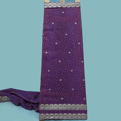 Purple Color Tissue Print Border Embroidery Fabric (Cut Pieces 2Mtr)