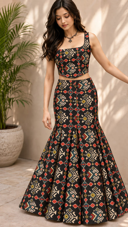 Raw Silk Ikkat Print Fabric