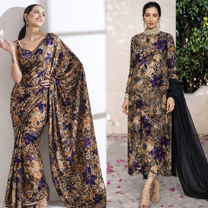 Floral Printed Brasso Velvet Fabric