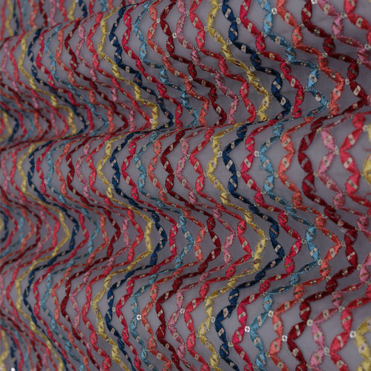 Grey Color Georgette Embroidery Fabric