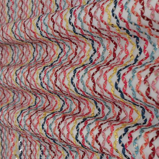 Cream Color Georgette Embroidery Fabric