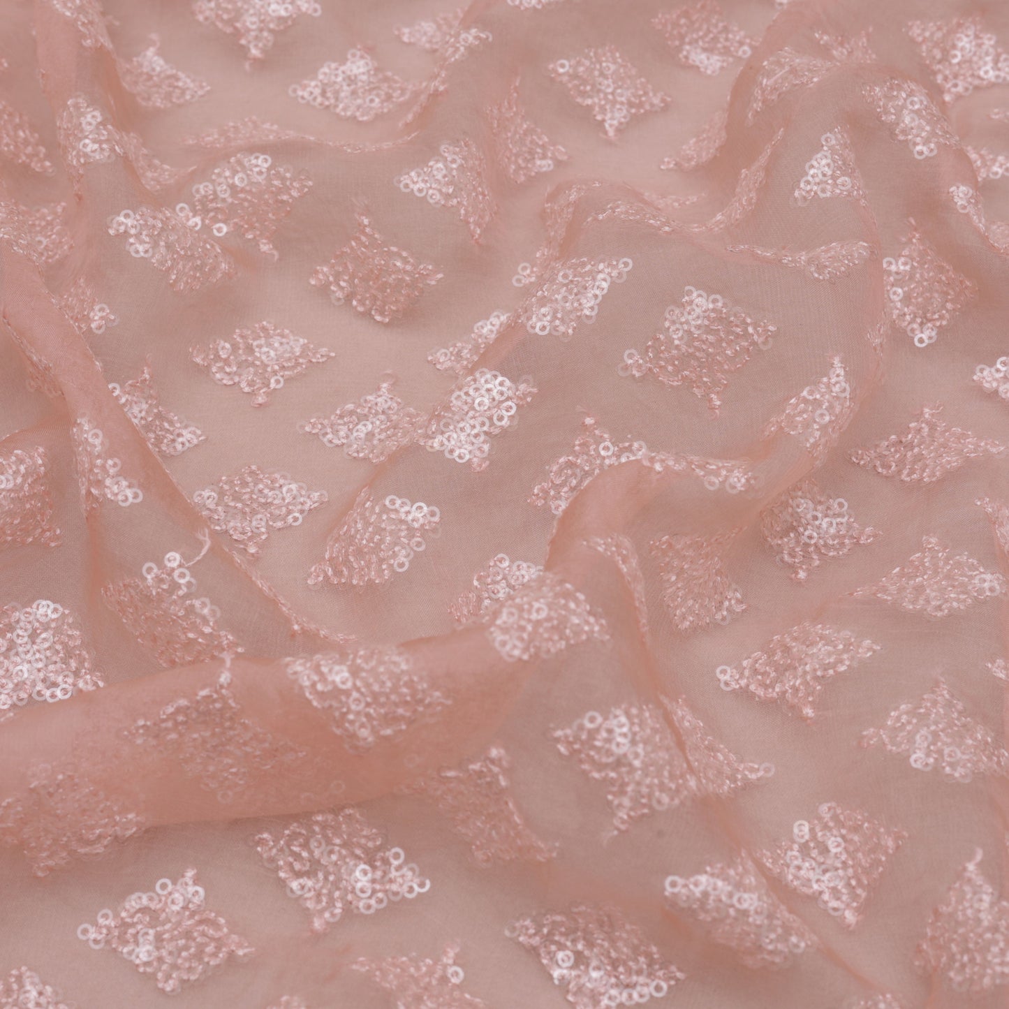 Peach Color Organza Embroidery Fabric