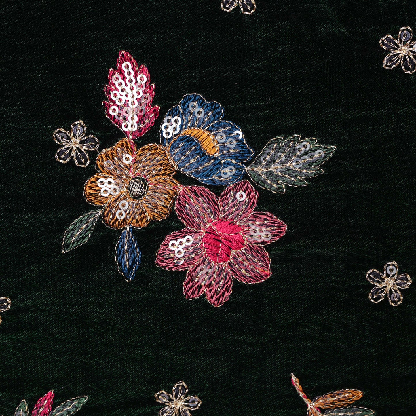 Green Color Velvet Embroidery Fabric