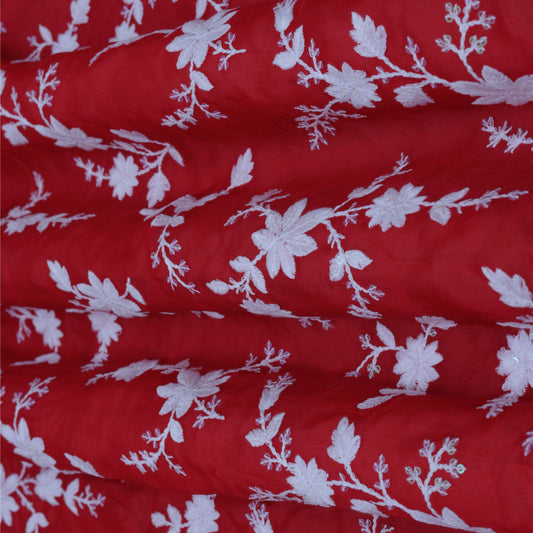 RED Color Chinon Embroidery Fabric