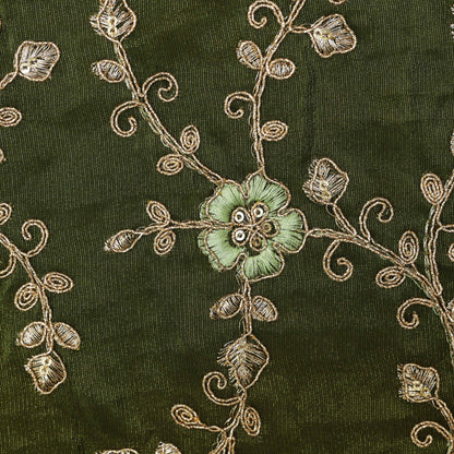 Mehndi Color Tissue Zari Embroidery Fabric