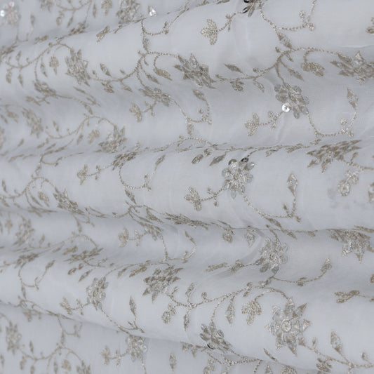 White Color Georgette Embroidery Fabric