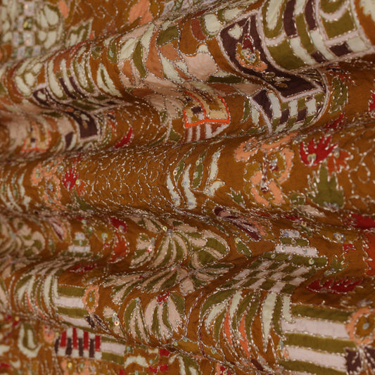 RUST Color Crepe Position Print Embroidery Fabric