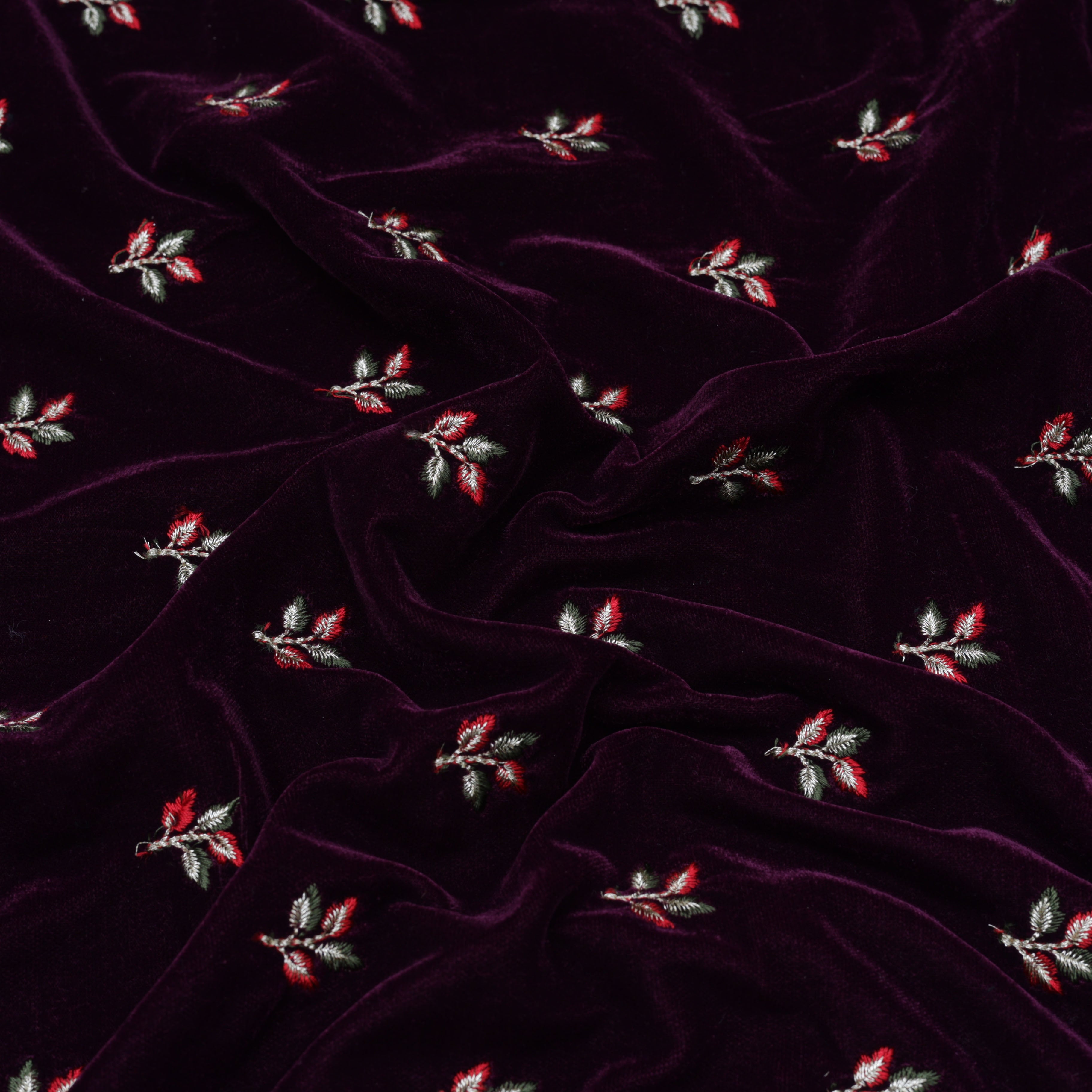 Wine Color Velvet Embroidery Fabric – KC Creations