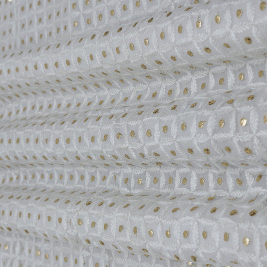 White Color Georgette Embroidery Fabric