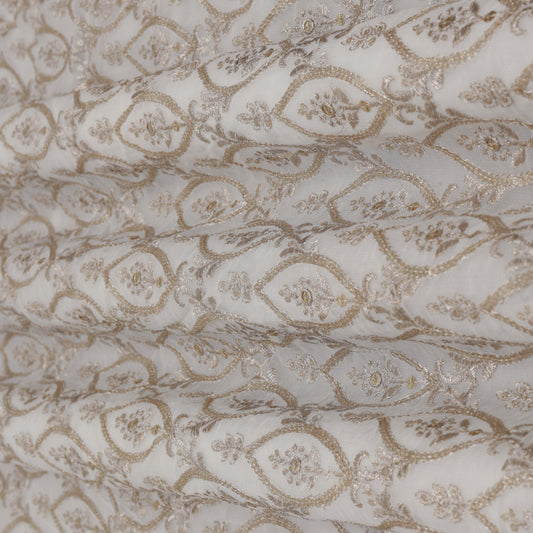 White Color Georgette Embroidery Fabric