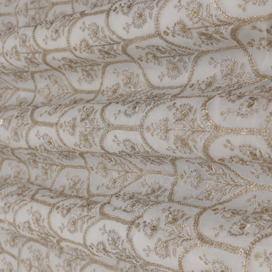 White Color Georgette Embroidery Fabric