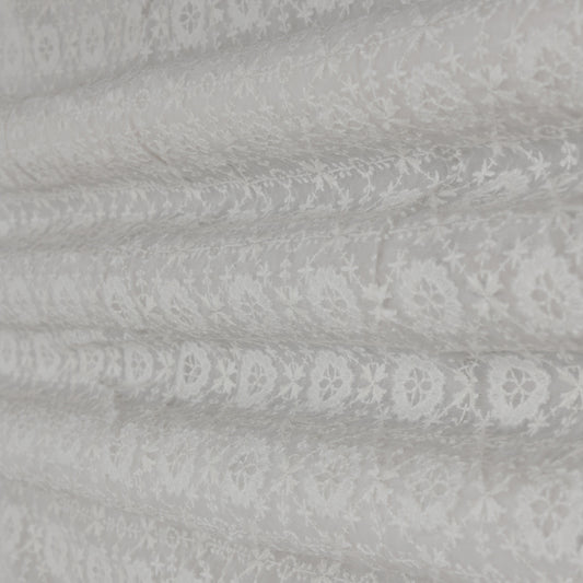 White Color Georgette Embroidery Fabric