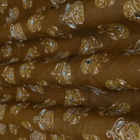 Mehndi Green Color Georgette Embroidery Fabric