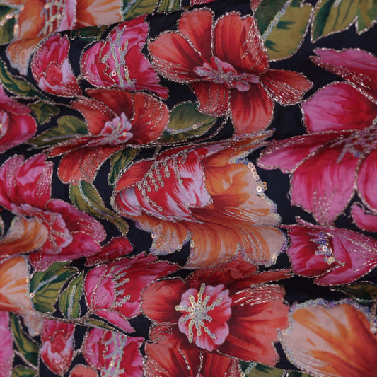 Multi-Color Crepe Position Print Embroidery Fabric