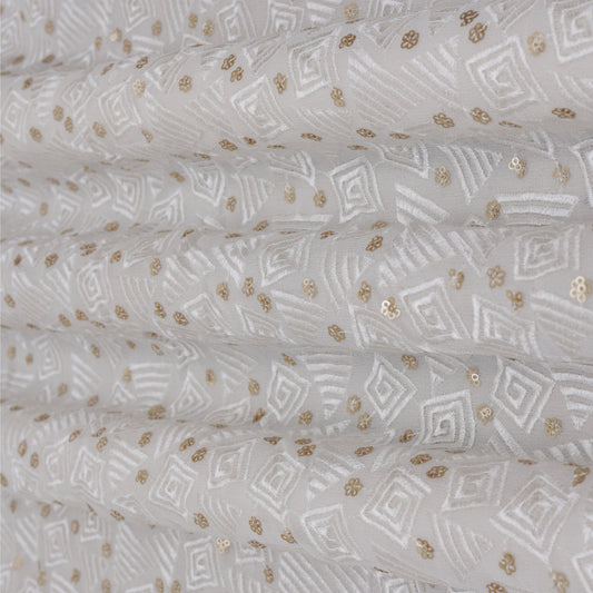 White Color Georgette Embroidery Fabric