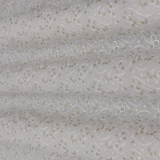 White Color Georgette Embroidery Fabric