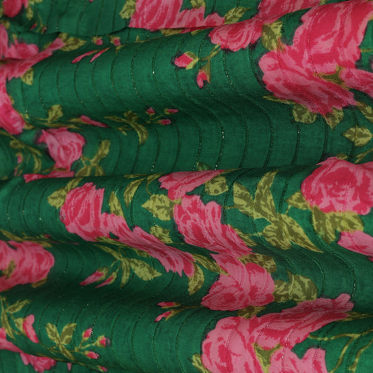 Multi - Color Fabric Slub Chanderi Print Fabric Zari Fabric