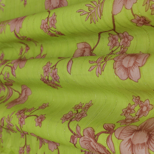 Multi - Color Fabric Slub Chanderi Print Fabric Zari Fabric