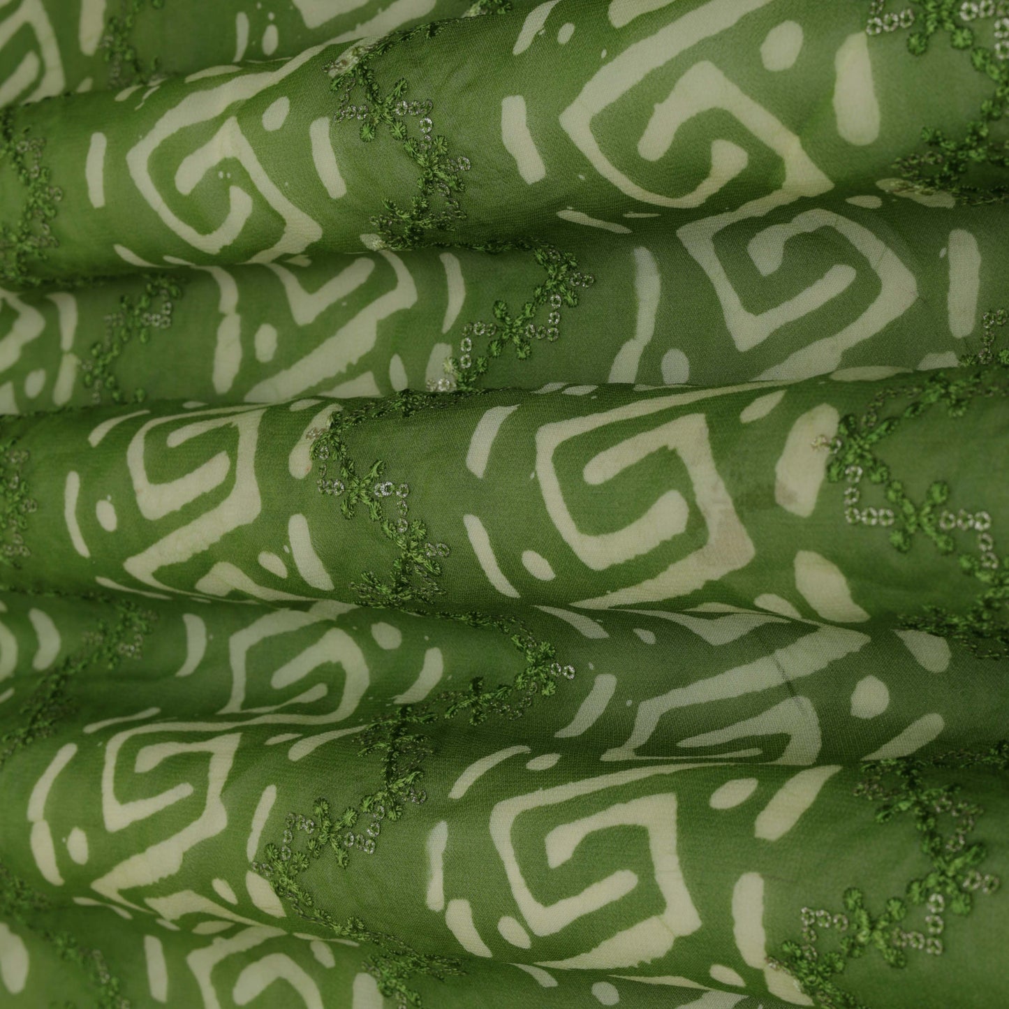 Green Georgette Print Embroidery Fabric