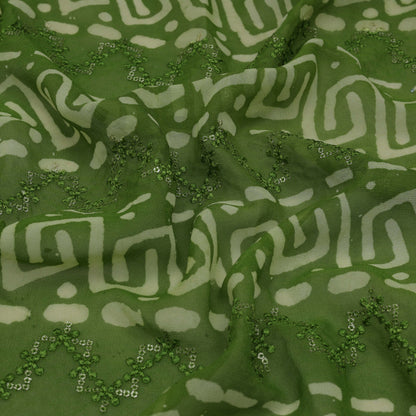 Green Georgette Print Embroidery Fabric