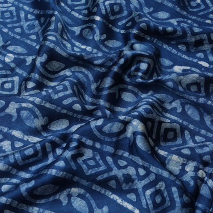 Teal Blue Color Gaji Silk Batik Print Fabric