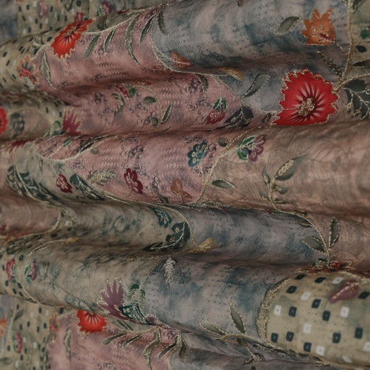 Multi-Color Crepe Position Print Embroidery Fabric