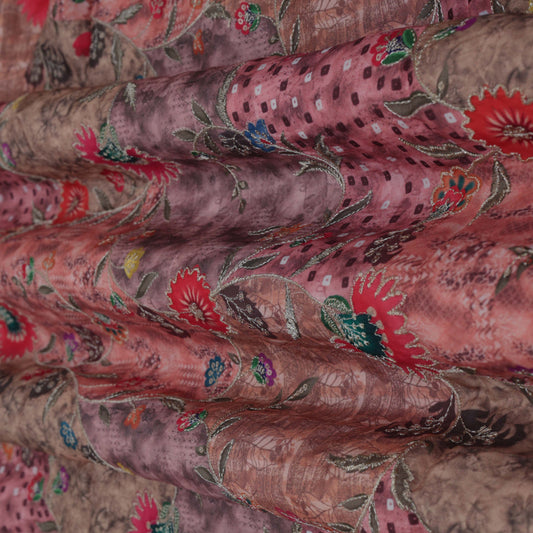 Multi-Color Crepe Position Print Embroidery Fabric