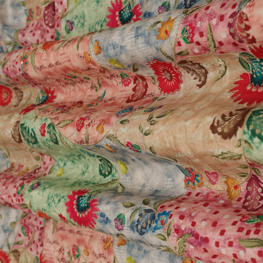 Multi-Color Crepe Position Print Embroidery Fabric