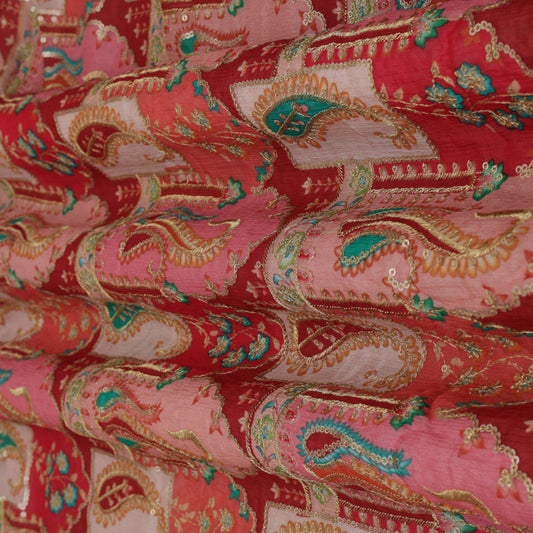 Multi-Color Chinon Position Print Embroidery Fabric