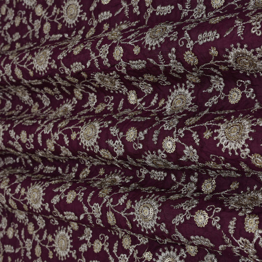 Wine Color Chinon Embroidery Fabric