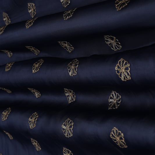 NAVY BLUE Color Satin Organza Booti Fabric