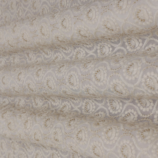 White Color Georgette Embroidery Fabric