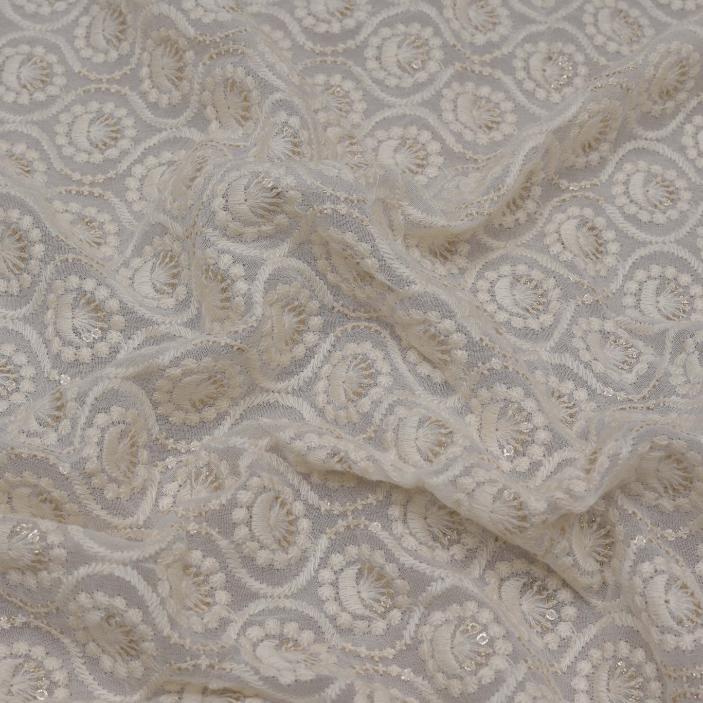 White Color Georgette Embroidery Fabric