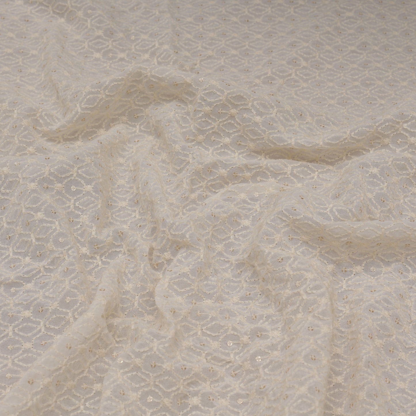 White Color Georgette Embroidery Fabric