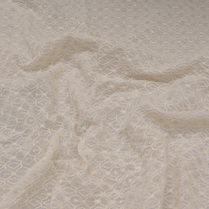 White Color Georgette Embroidery Fabric