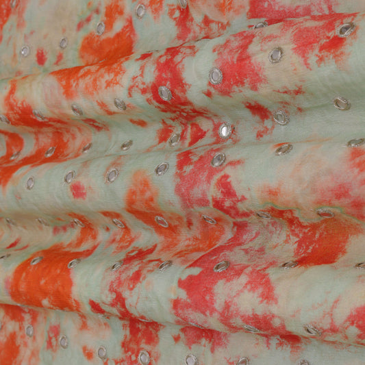 Tie and Dye Chinon Chiffon Print Mirror Work Fabric