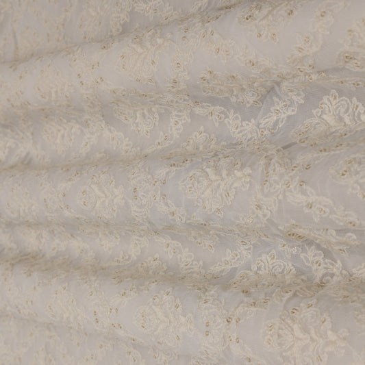 White Color Georgette Embroidery Fabric.