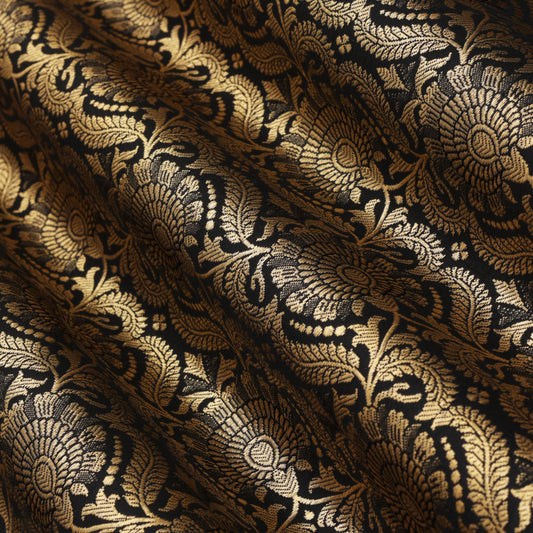 BLACK Color Fabric SATIN BROCADE