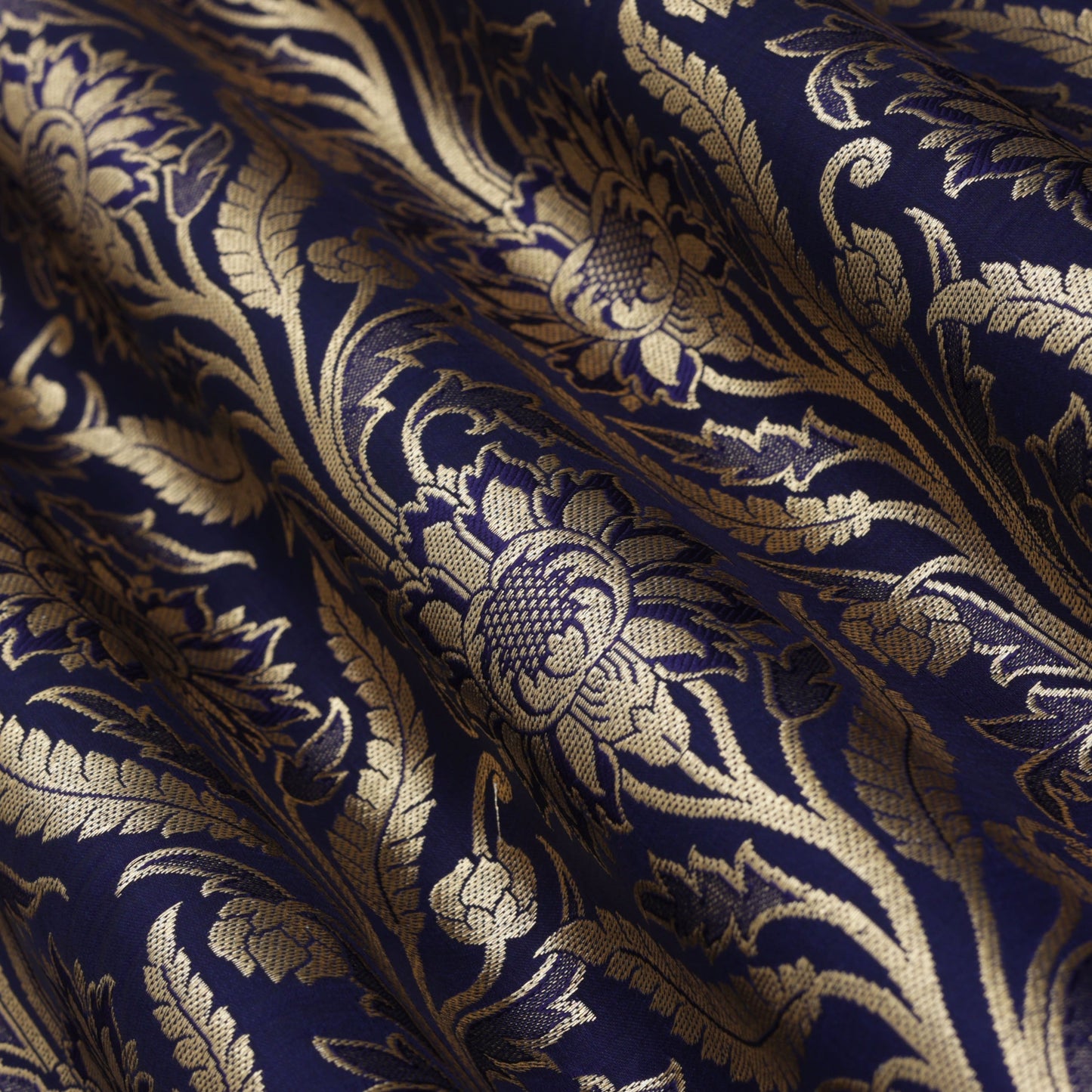 NAVY BLUE Color Fabric SATIN BROCADE