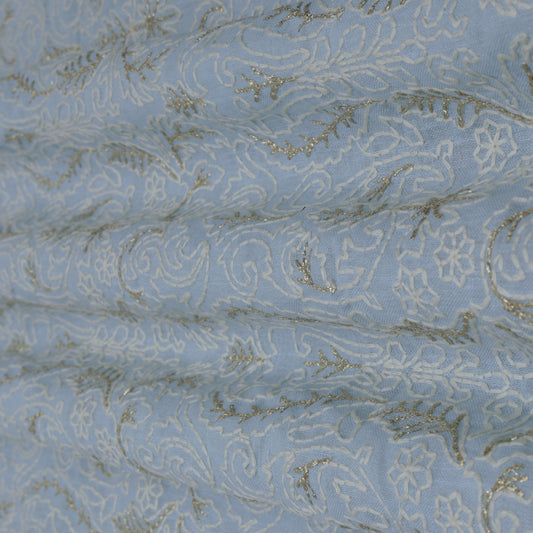 Sky Blue Color Linen Embroidery Fabric