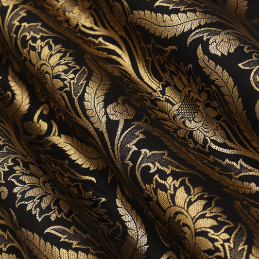 BLACK Color Fabric SATIN BROCADE