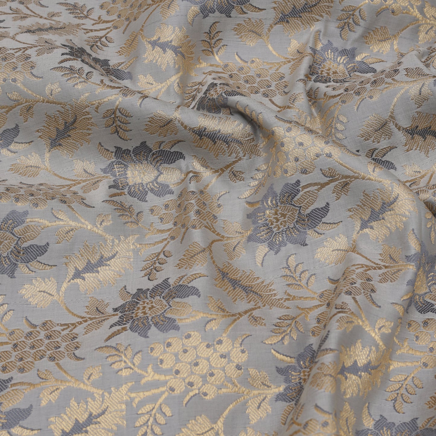 Grey Color Fabric SATIN BROCADE