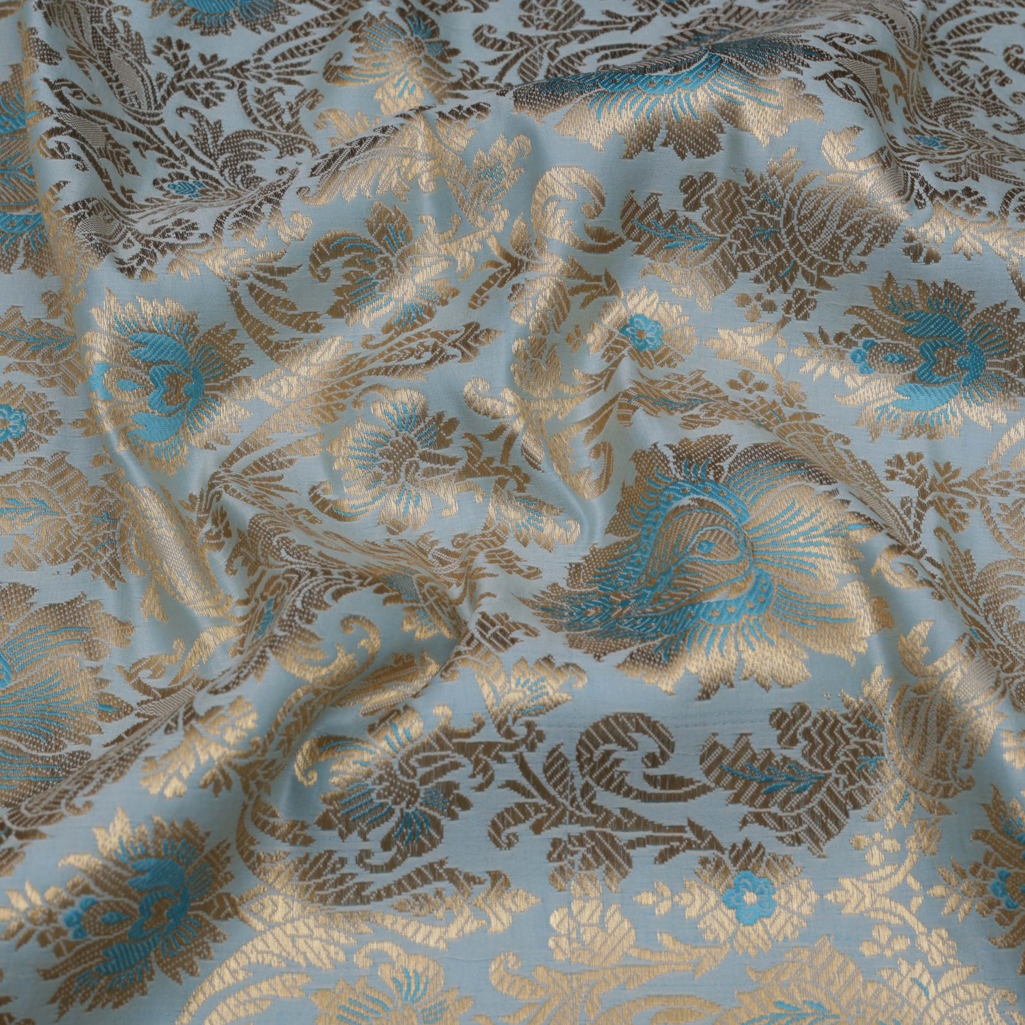 Sea Green Color Fabric SATIN BROCADE