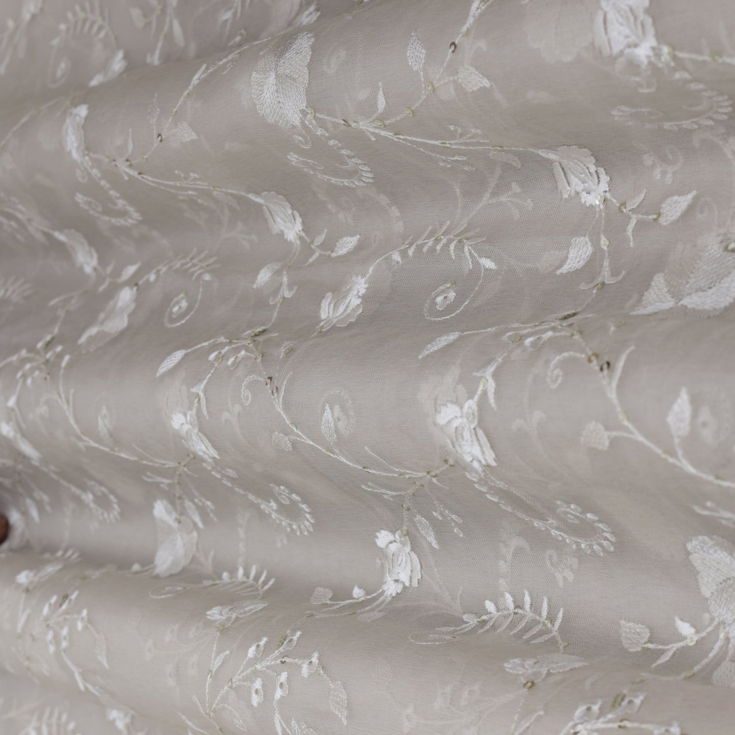 Cream Color Tissue Embroidery Fabric