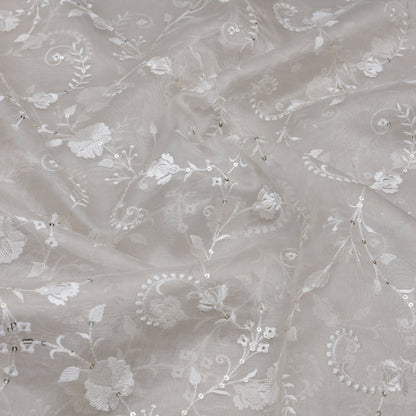 Cream Color Tissue Embroidery Fabric